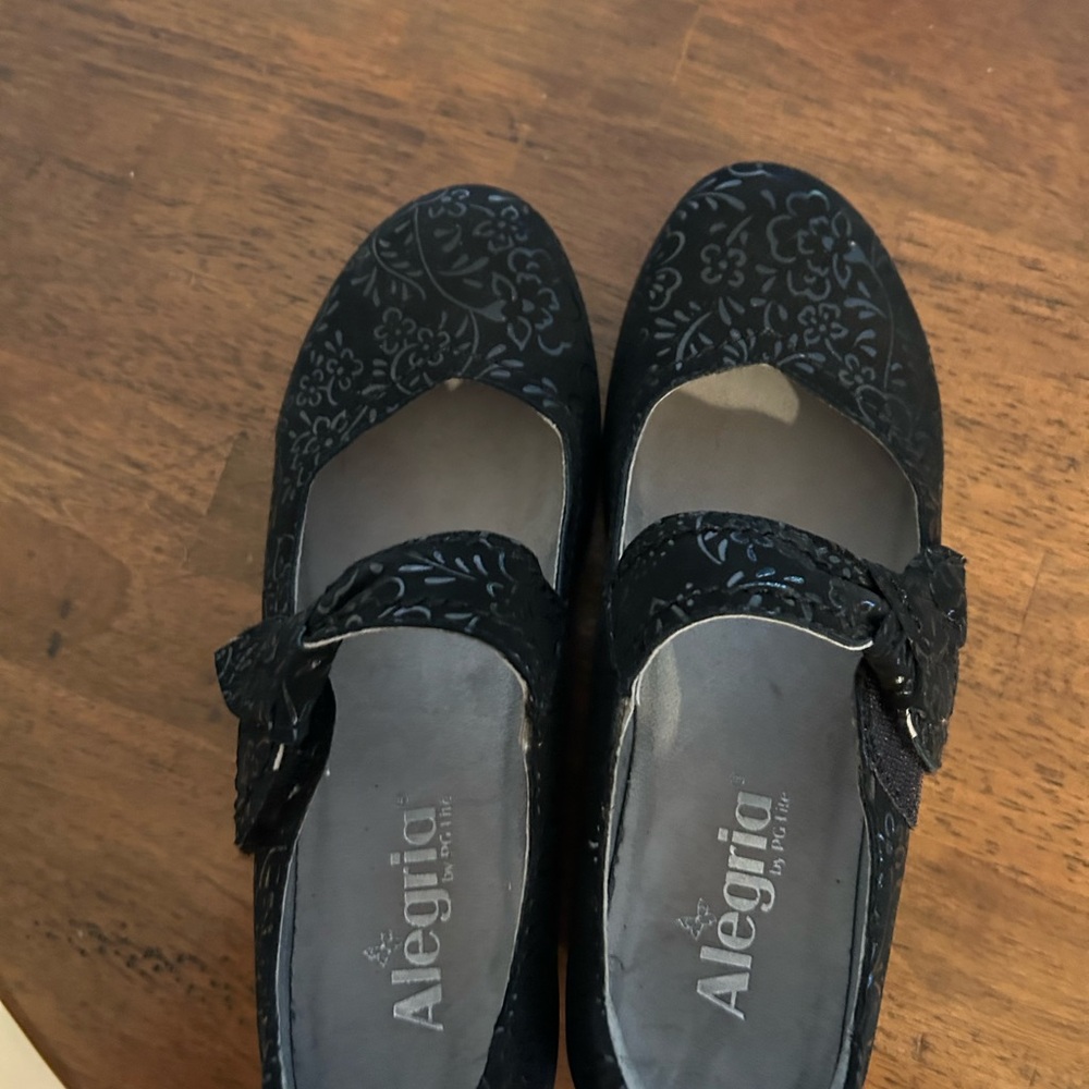 Black suede Alegria shoes